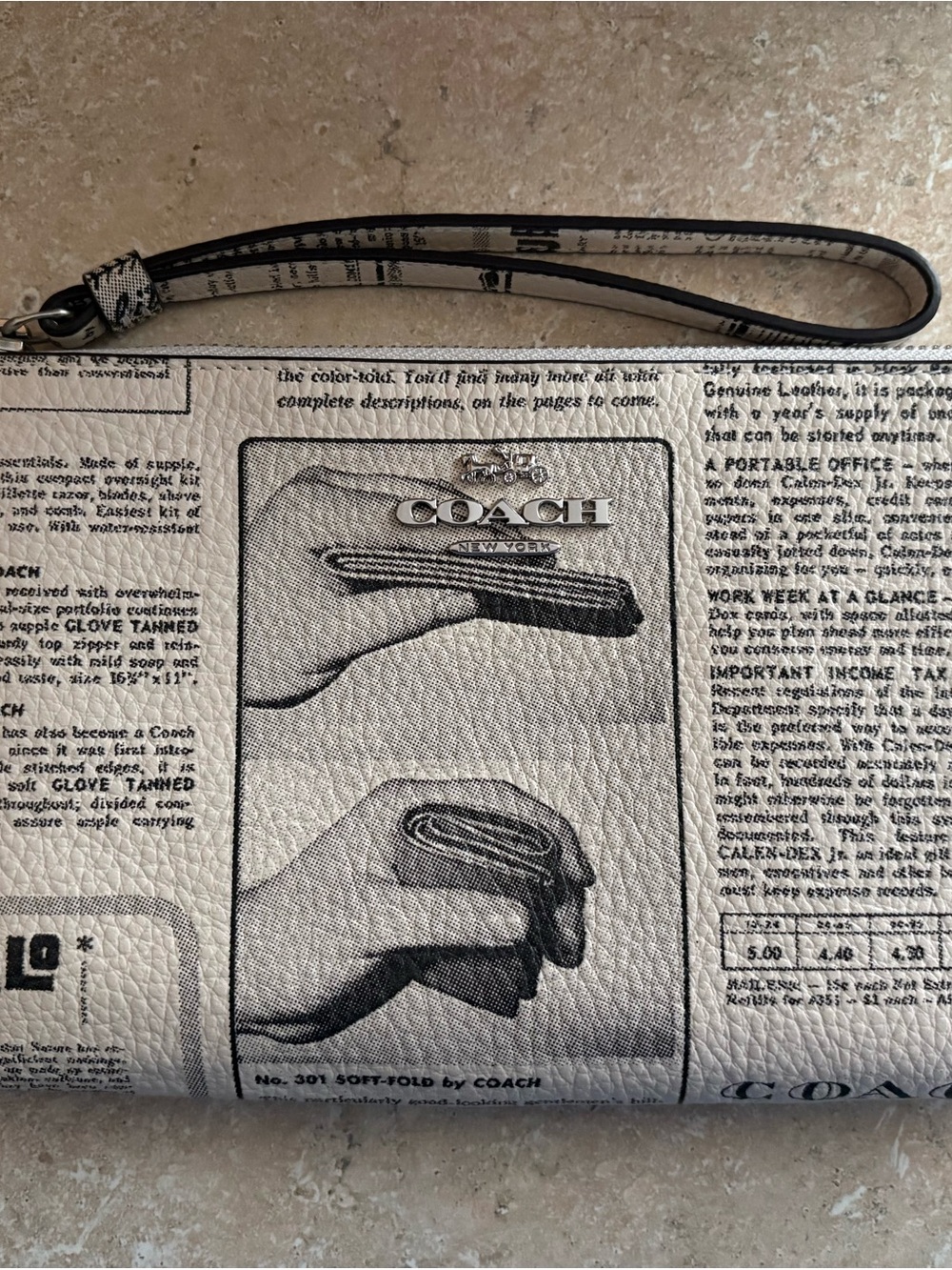 Coach Newspaper Print Corner Zip Wristlet